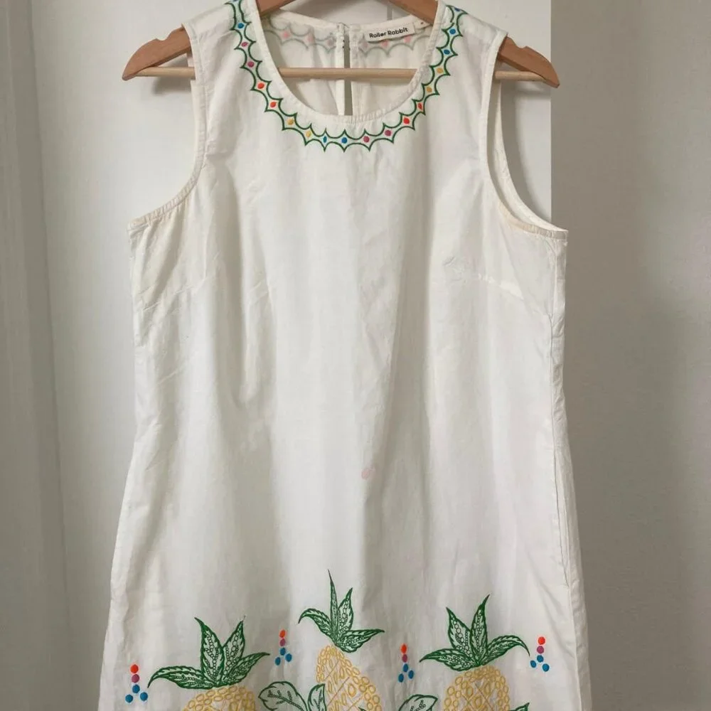 Anthropologie Roller Rabbit White Dress 100% Cotton - Picture 2 of 5